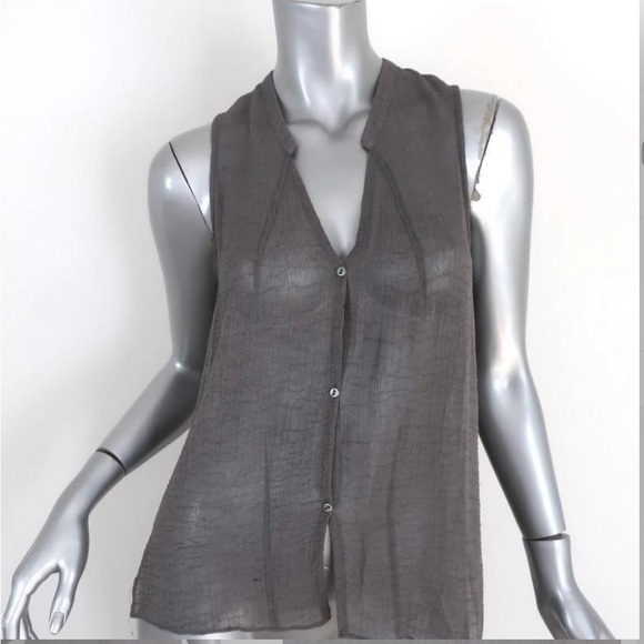 Helmut Lang Tops - HELMUT Helmut Lang Gray Crinkled Chiffon Sleeveless Sheer Tank Blouse Gray